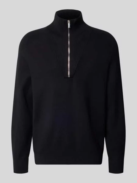 Sweter z dzianiny z mieszanki z zamkiem błyskawicznym Ck Calvin Klein czarny