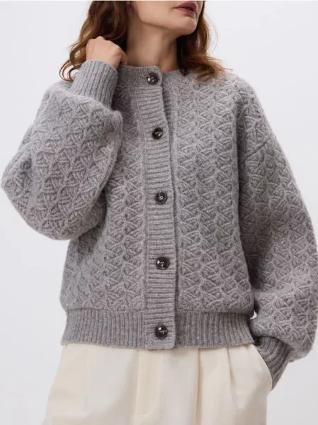 Reserved Фактурний кардиган із вовною сіро-коричневий коричневий