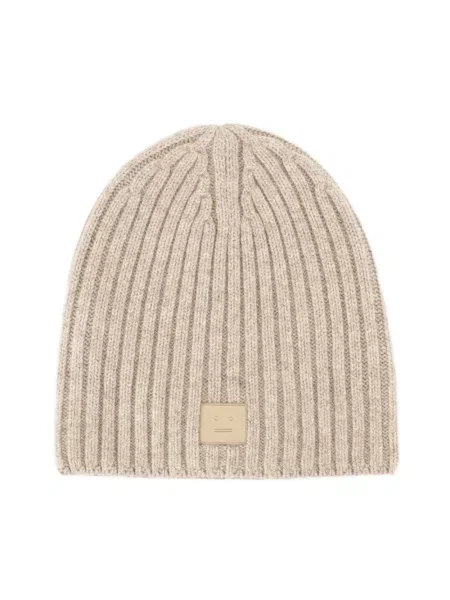 Czapka Acne Studios wełniana z logo beżowa