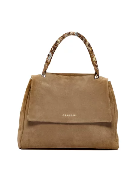 Torebka Orciani zamszowa w kwiatki brązowa