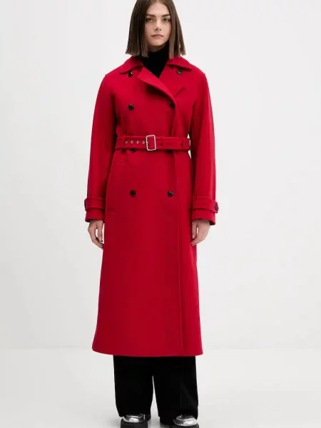 Plašč s primesjo volne HUGO rdeča
