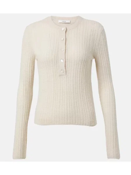 Cămașă Vince de mătase cu guler henley alb