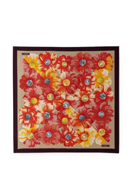 Fular Moschino cu model floral cu imagine roșu
