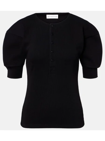 Cămașă Victoria Beckham cu guler henley negru