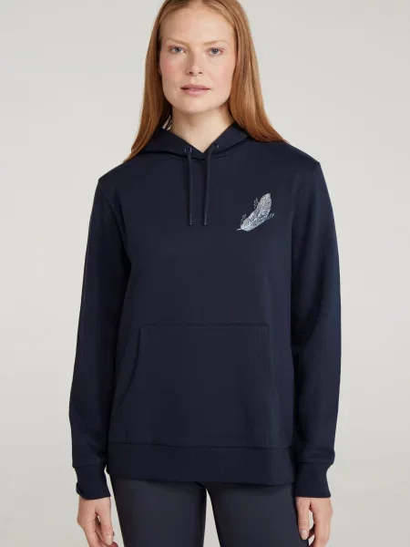 Bluza z kapturem i nadrukiem — ptasie pióro Navy granatowa