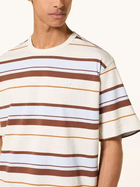 Adidas Originals Tričko Striped Crew Neck krémová / hnědá / tmavě modrá