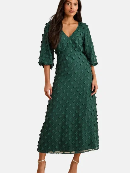 Love & roses Rochie pin verde