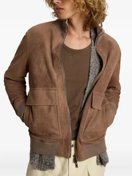 Geacă bomber Woolrich din piele de căprioară maro