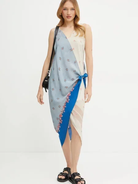 Weekend Max Mara sukienka jedwabna midi prosta niebieski