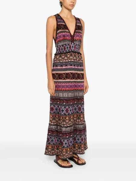 Rochie Cecilia Prado cu decolteu în V cu imprimeu geometric de costum roz