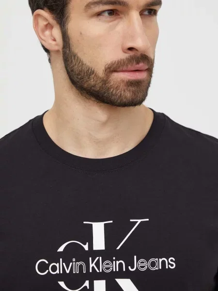 Calvin Klein Jeans póló férfi nyomott mintás fekete