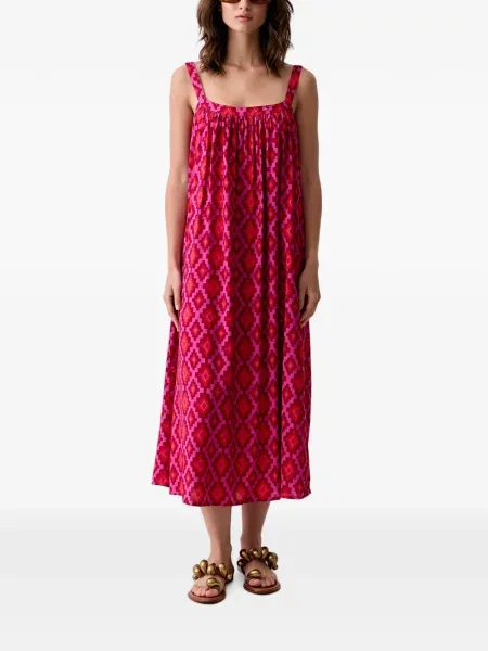 Rochie maxi Benetton cu imagine cu imprimeu geometric cu legături roz