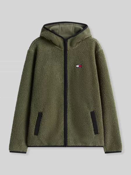 Kurtka z futerka / sztucznego futra o kroju regular fit z kołnierzem z kapturem Tommy Jeans oliwkowa