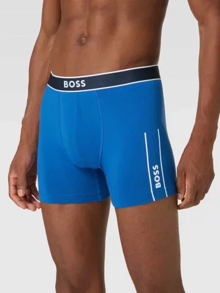 Obcisłe bokserki z detal z logo Boss niebieskie