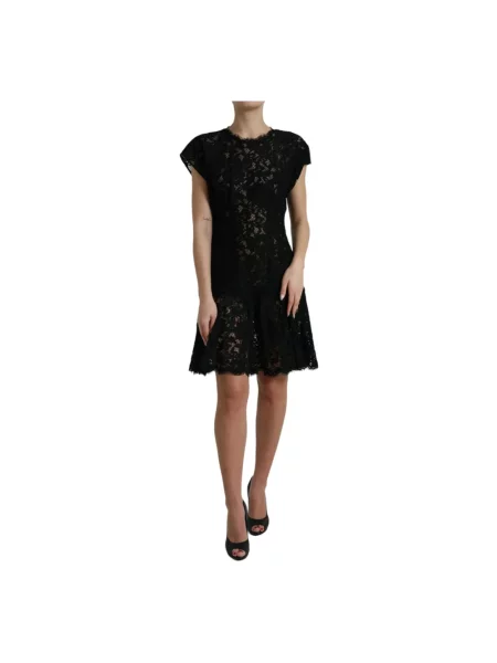 Sukienka mini Dolce And Gabbana w kwiatki koronkowa czarna