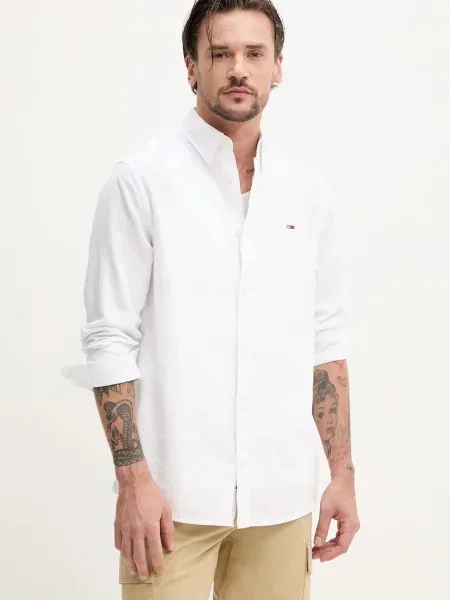 Košulja Tommy Jeans za muškarce regular s klasičnim ovratnikom bijela