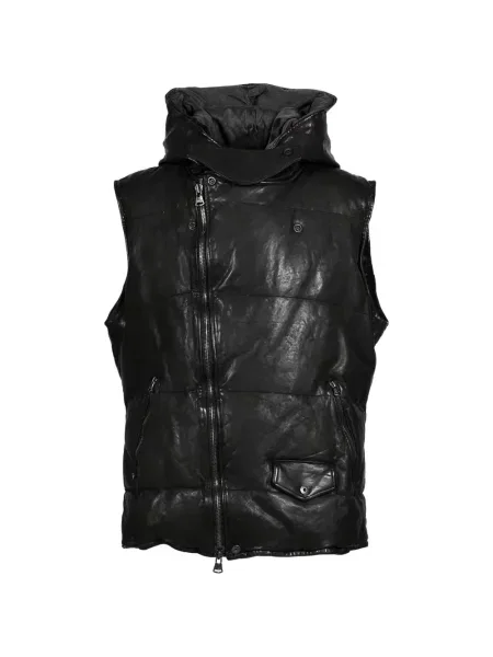 Vestă Yohji Yamamoto din piele cu glugă negru