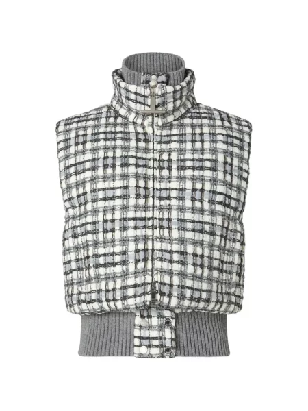Decupat vestă din puf Thom Browne din tweed alb