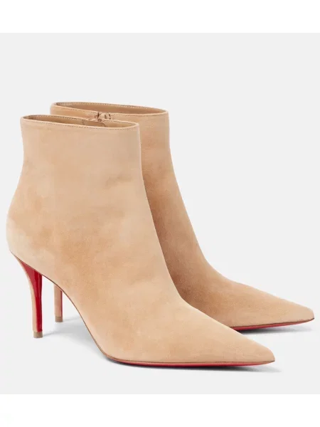Cizme scurte Christian Louboutin din piele de căprioară bej