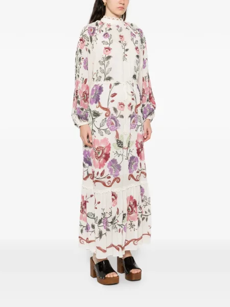 Rochie maxi Farm Rio cu model floral cu imagine de costum alb