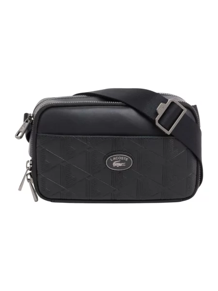 Torba na ramię Lacoste Vertical Leather Monogram czarny