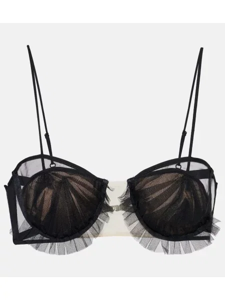 Biustonosz Nensi Dojaka w kwiatki tiulowy czarny