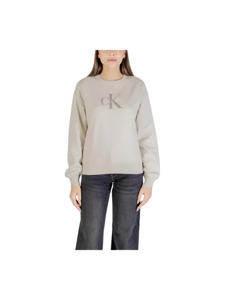 Calvin Klein Jeans bluza beżowy z nadrukiem czarna