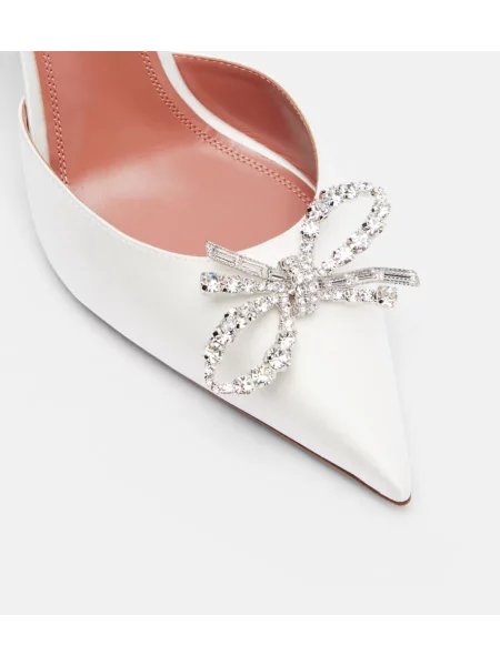 Pantofi cu toc Amina Muaddi din satin slingback alb