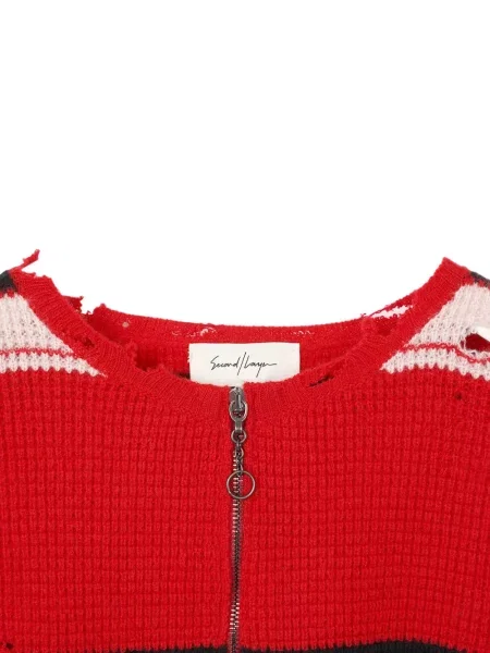 Cardigan Second/layer zdrențuiți roșu