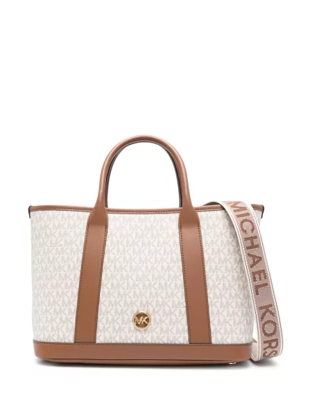 Iš natūralios odos dryžuota odinė rankinė Michael Michael Kors iki kelių mėlyna