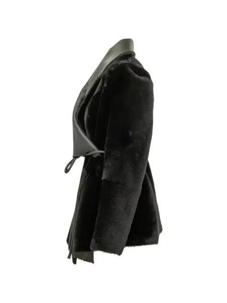 Cu centură geacă Blancha din piele de oaie negru