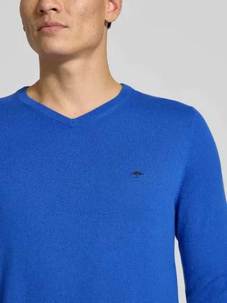 Sweter z dzianiny z mieszanki wełny i kaszmiru Fynch-hatton niebieski