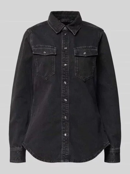 Bluzka jeansowa o kroju slim fit z na piersi G-star Raw czarna