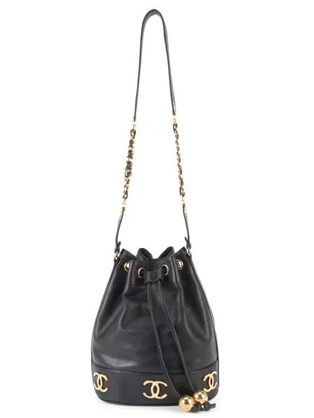 Stahovací šňůrka bucket kabelka Chanel Pre-owned černá