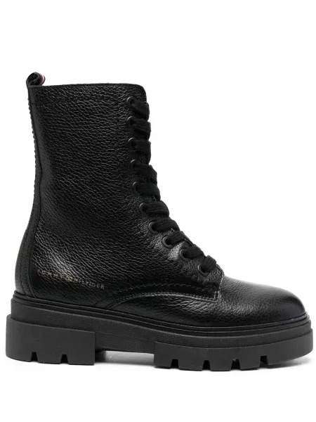 Cizme scurte Tommy Hilfiger cu șireturi din piele chunky negru