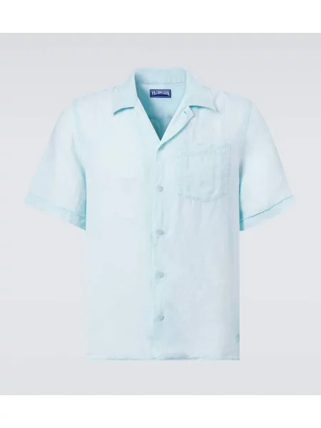 Lněná košile Vilebrequin modrá