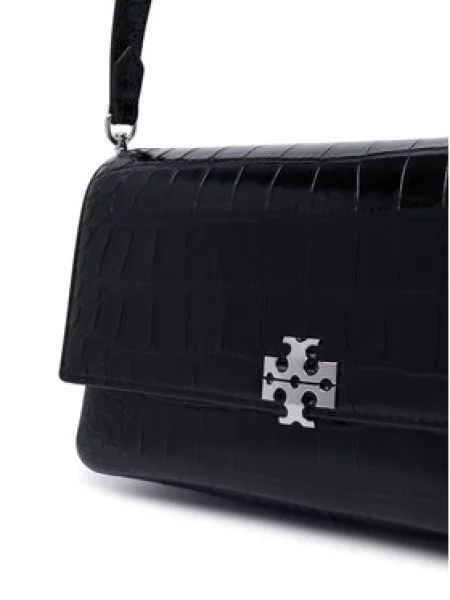 Torbica Tory Burch Charlie Embossed Croc Small Shoulder Bag crna