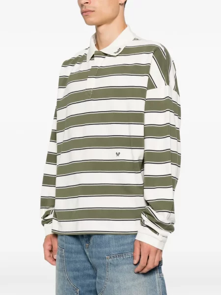 Lung tricou polo Rhude cu dungi verde