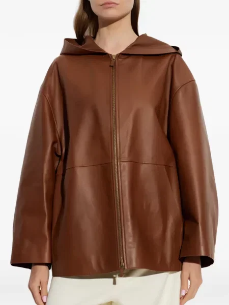 Geanta de piele Max Mara cu glugă maro