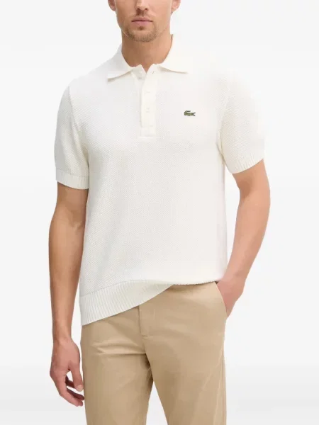 Tricou polo Lacoste cu autograf alb