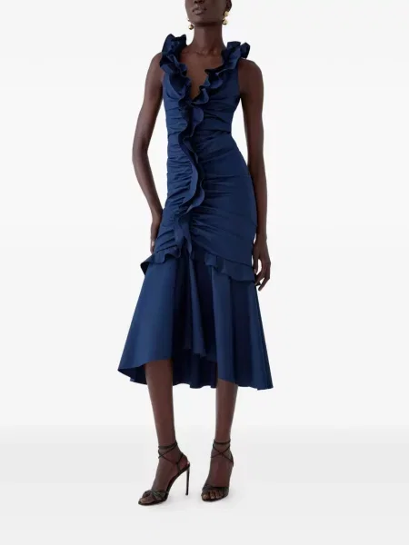 Rochie midi Carolina Herrera cu volane albastru