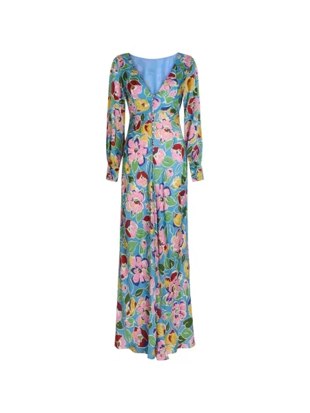 Костюм рокля Rixo с V-образно деколте синьо