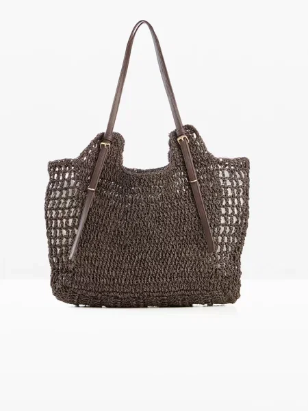 Torba shopper z ozdobnymi sprzączkami brązowa