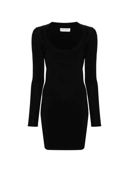 Rochie mini Saint Laurent tricotate de costum cu nervuri negru