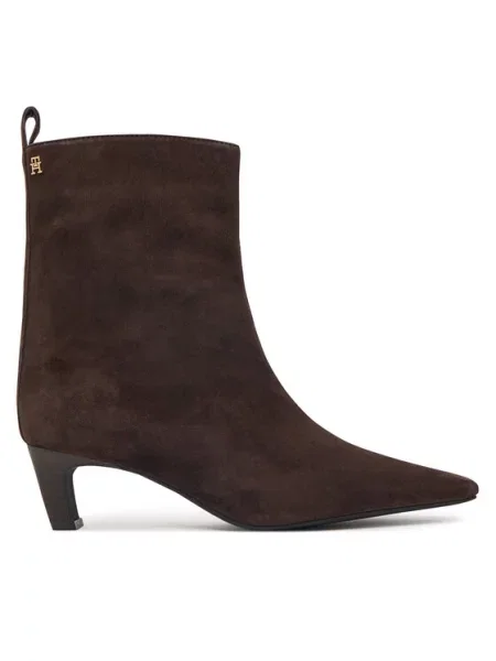 Tommy Hilfiger Botine Kitten Heel Suede Ankle Boot închis maro