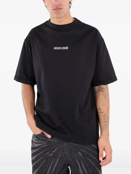 Tricou Roberto Cavalli cu imagine cu dungi de tigru negru