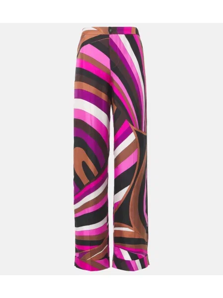 Pantaloni Pucci cu talie înaltă de mătase roz