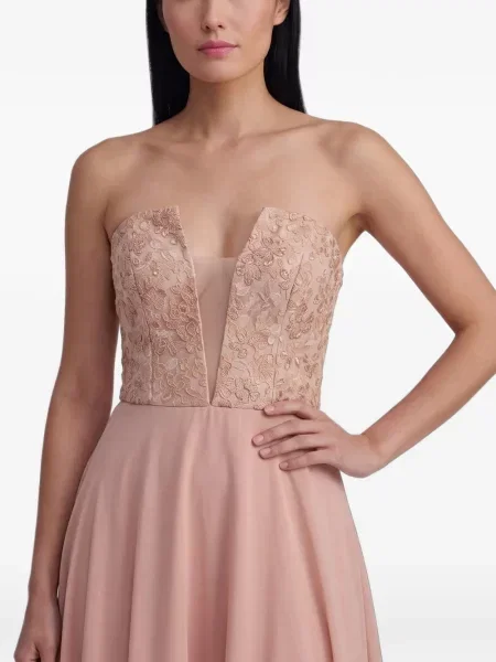 Rochie midi Marco Gabrielli Atelier cu funde cu model floral din dantelă roz