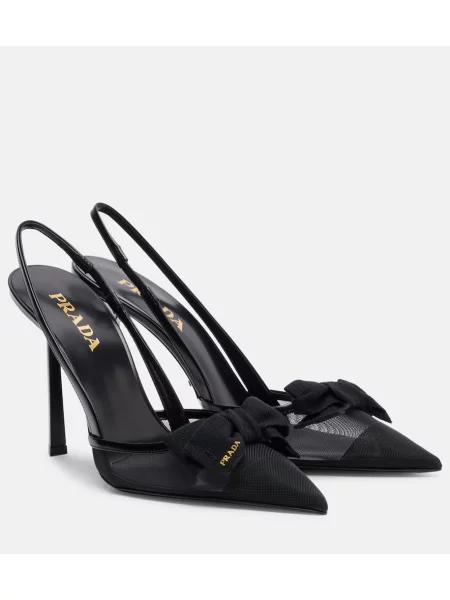 Pantofi cu toc Prada din piele slingback negru