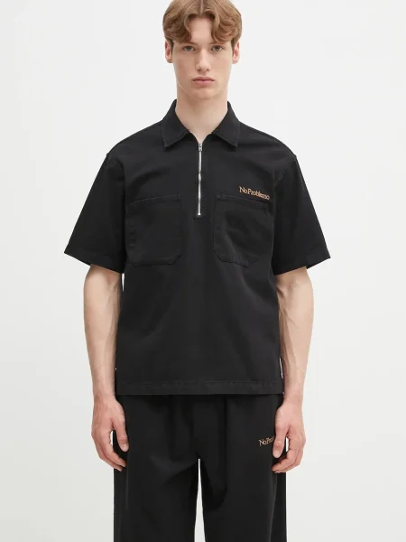 Bombažen polo No Problemo Mini Problemo SS Work Shirt Twill črna